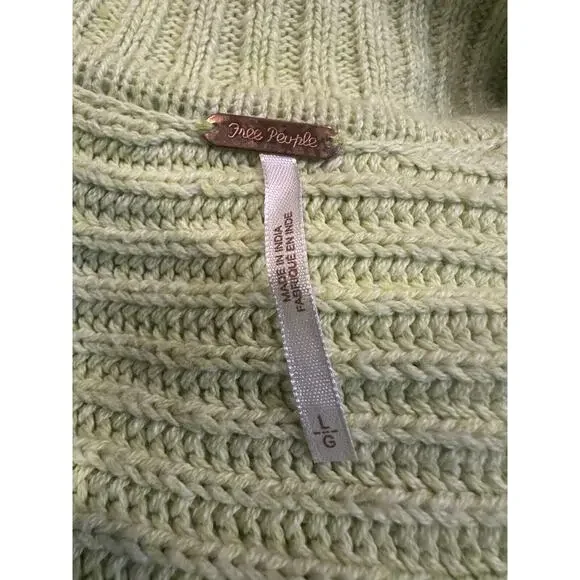 Free People Marlie Slouchy Oversized Sweater Ribbed V-Neck Lime Green Size Large - Picture 6 of 16